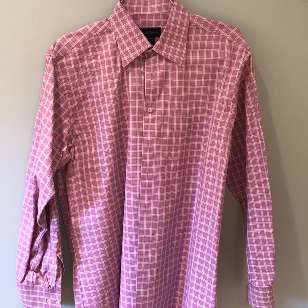 Scott Barber purple plaid shirt w/ brown and green